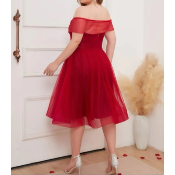 Luxe plus size off shoulder party holiday formal evening dress - Picture 3 of 6